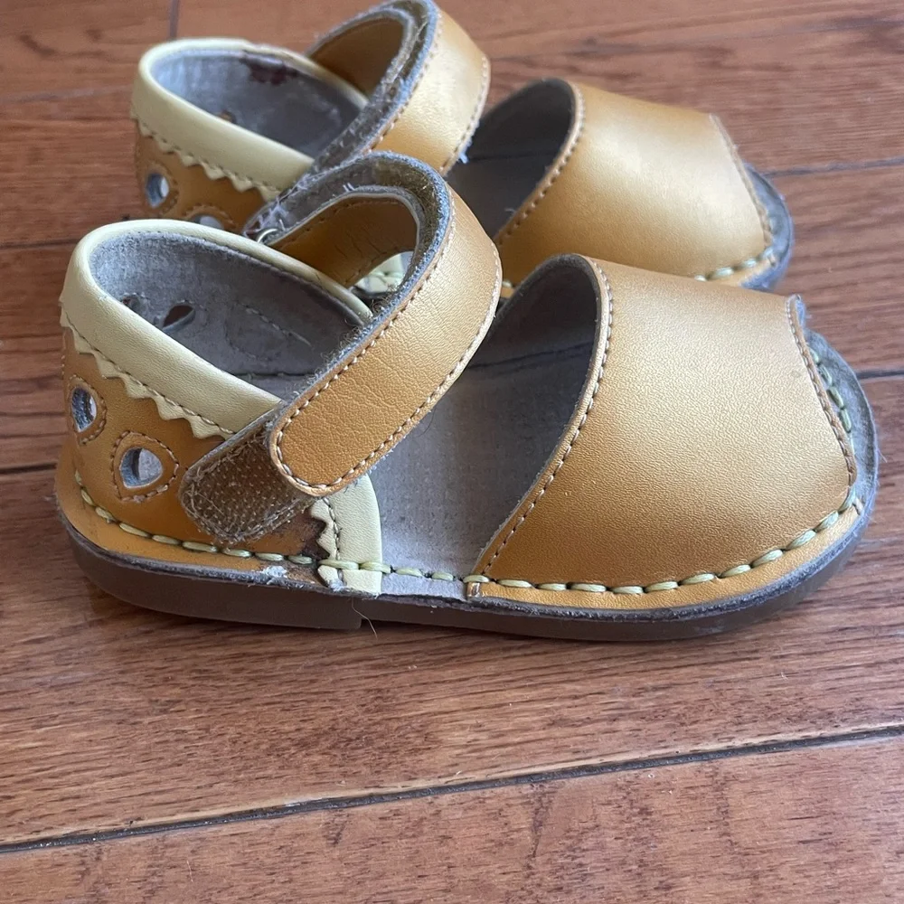 Kids Mustard Yellow Leather Sandals with Hook-and-Loop Strap